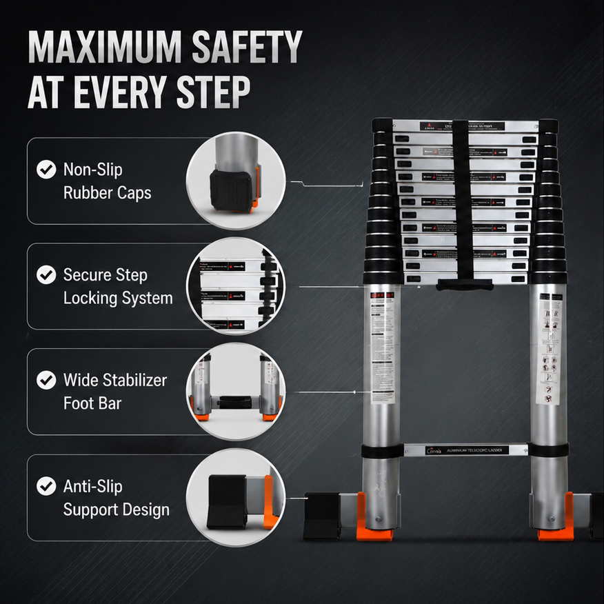 Corvids 7.2m (23.5 feet) Portable & Compact Telescopic Ladder with Folding Stablizer Bar 5