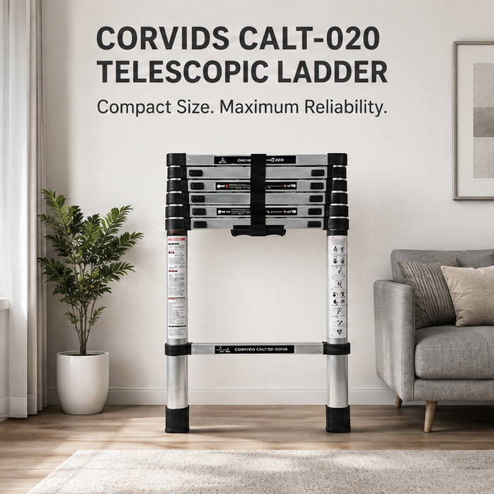 Corvids 2.0m (6.5 feet) Portable & Compact Aluminium Telescopic Ladder | 2-Year Warranty | EN 131 Certified 7-Steps Foldable Multipurpose Step Ladder for Home & Outdoor 2
