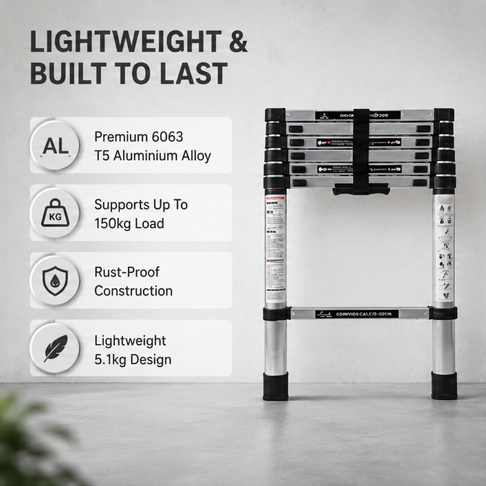 Corvids 2.0m (6.5 feet) Portable & Compact Aluminium Telescopic Ladder | 2-Year Warranty | EN 131 Certified 7-Steps Foldable Multipurpose Step Ladder for Home & Outdoor 3