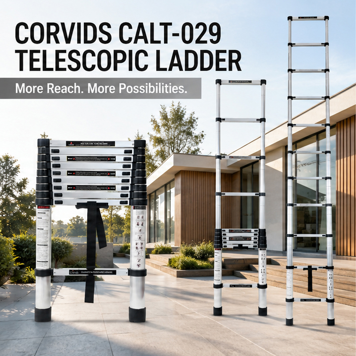 Corvids 2.9m (9.5 feet) Portable & Compact Aluminium Telescopic Ladder | 2-Year Warranty | EN131 Certified 10-Steps Foldable Multipurpose Step Ladder for Home & Outdoor use 2