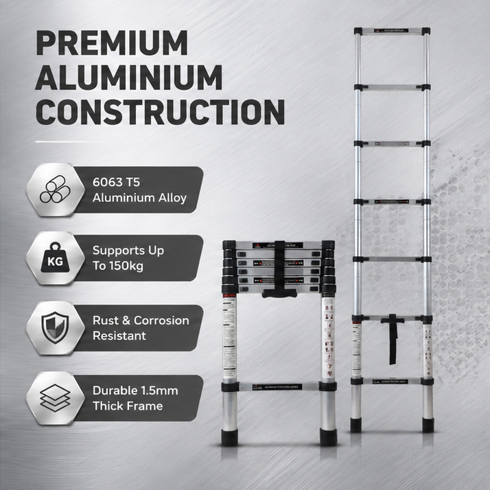 Corvids 2.0m (6.5 feet) Portable & Compact Aluminium Telescopic Ladder | 2-Year Warranty | EN 131 Certified 7-Steps Foldable Multipurpose Step Ladder  3