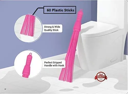 Plastic Hard Broom for Washroom, Toilet & Office Cleaning | Long Handle | Virgin Plastic Bristles | Pack of 3 4