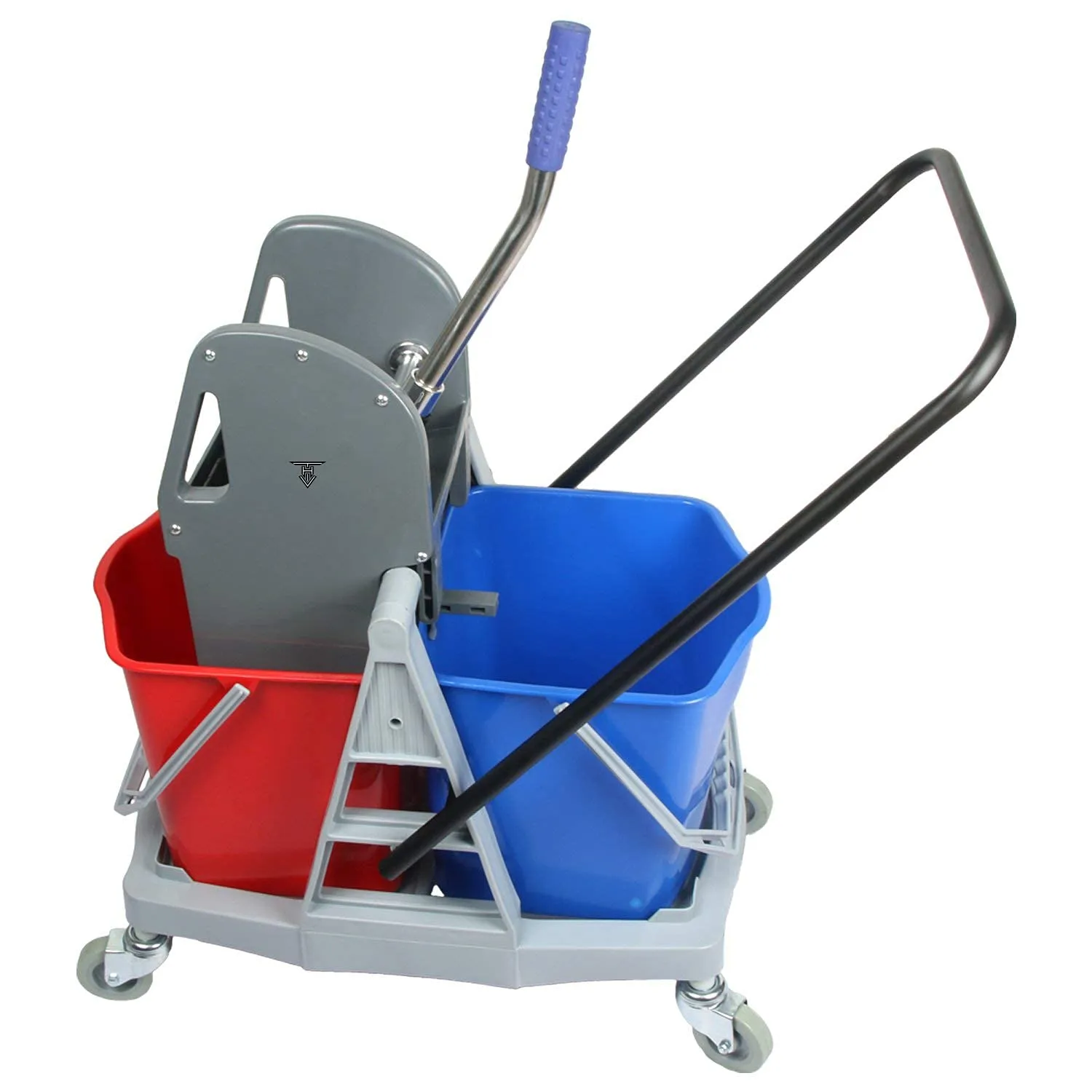 Acrylic Double Bucket Mop Wringer Trolley, 36 L, Red, Blue [1 Piece] 2