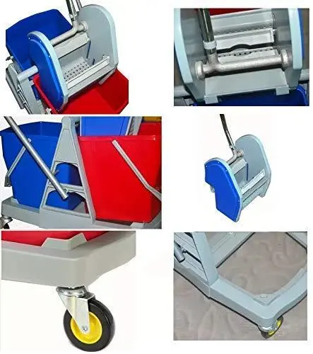 Acrylic Double Bucket Mop Wringer Trolley, 36 L, Red, Blue [1 Piece] 5