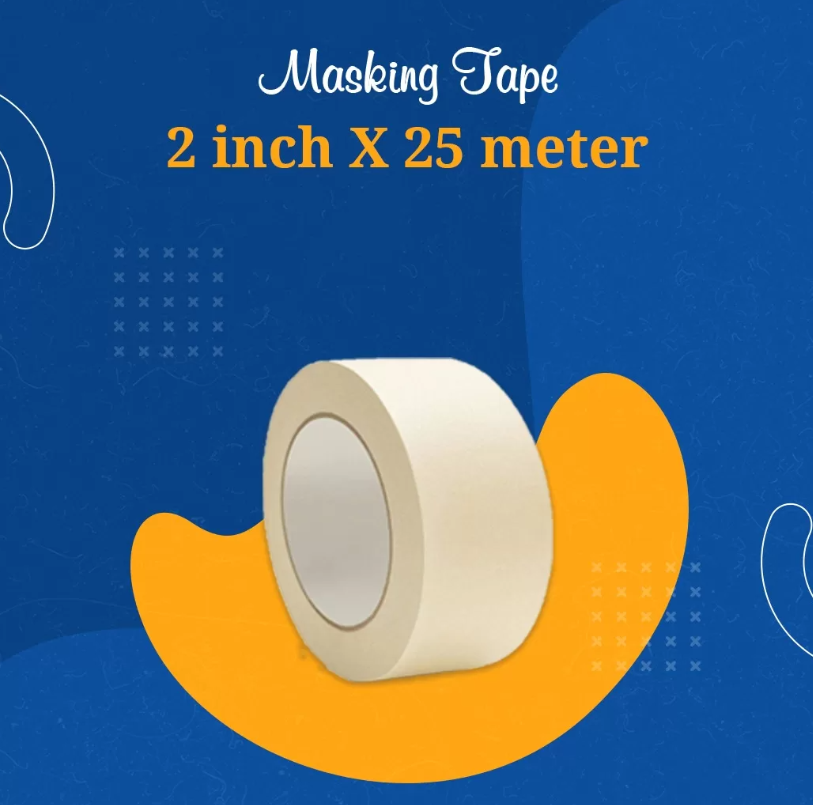 Adhesive Masking Tape 48mm (2 Inch) x 25 Meter | Premium Crepe Paper Writable Masking Tape – Residue Free (Pack of 10) 3