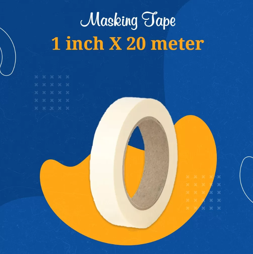 Adhesive Masking Tape 24mm, 1 Inch X 20 Meter - Pack of 10 3