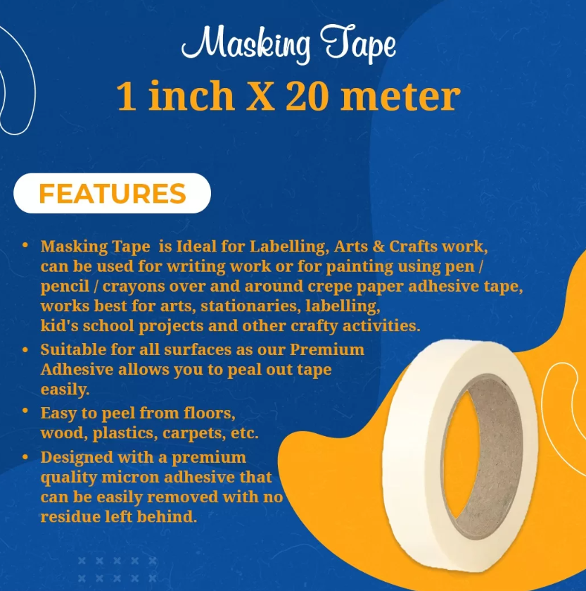 Adhesive Masking Tape 24mm, 1 Inch X 20 Meter - Pack of 10 4