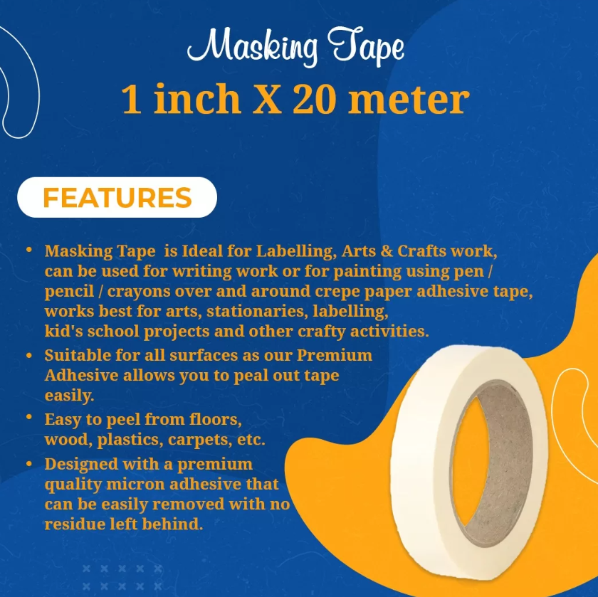 Adhesive Masking Tape 24mm, 1 Inch X 20 Meter - Pack of 5 4