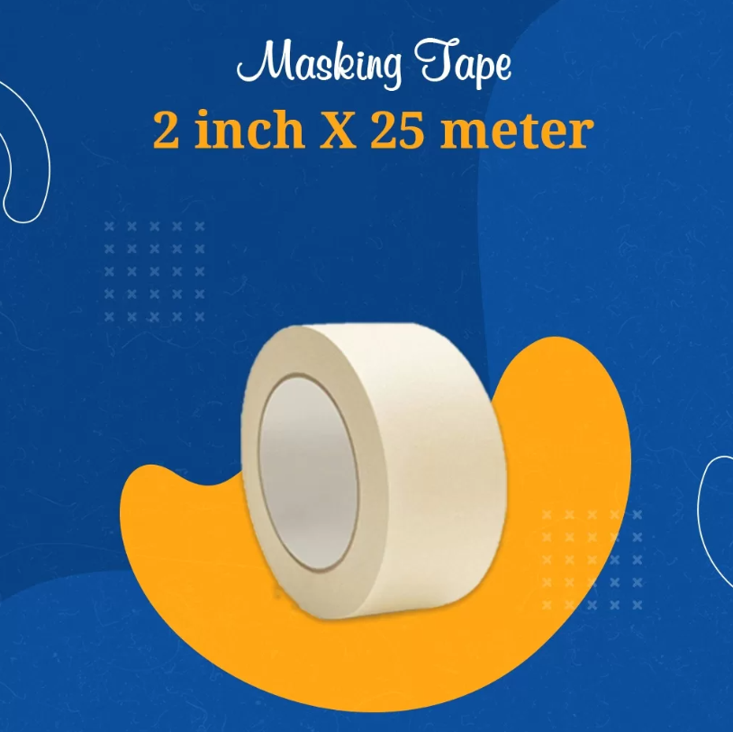 Adhesive Masking Tape 48mm (2 Inch) x 25 Meter | Premium Crepe Paper Writable Masking Tape – Residue Free (Pack of 5) 3