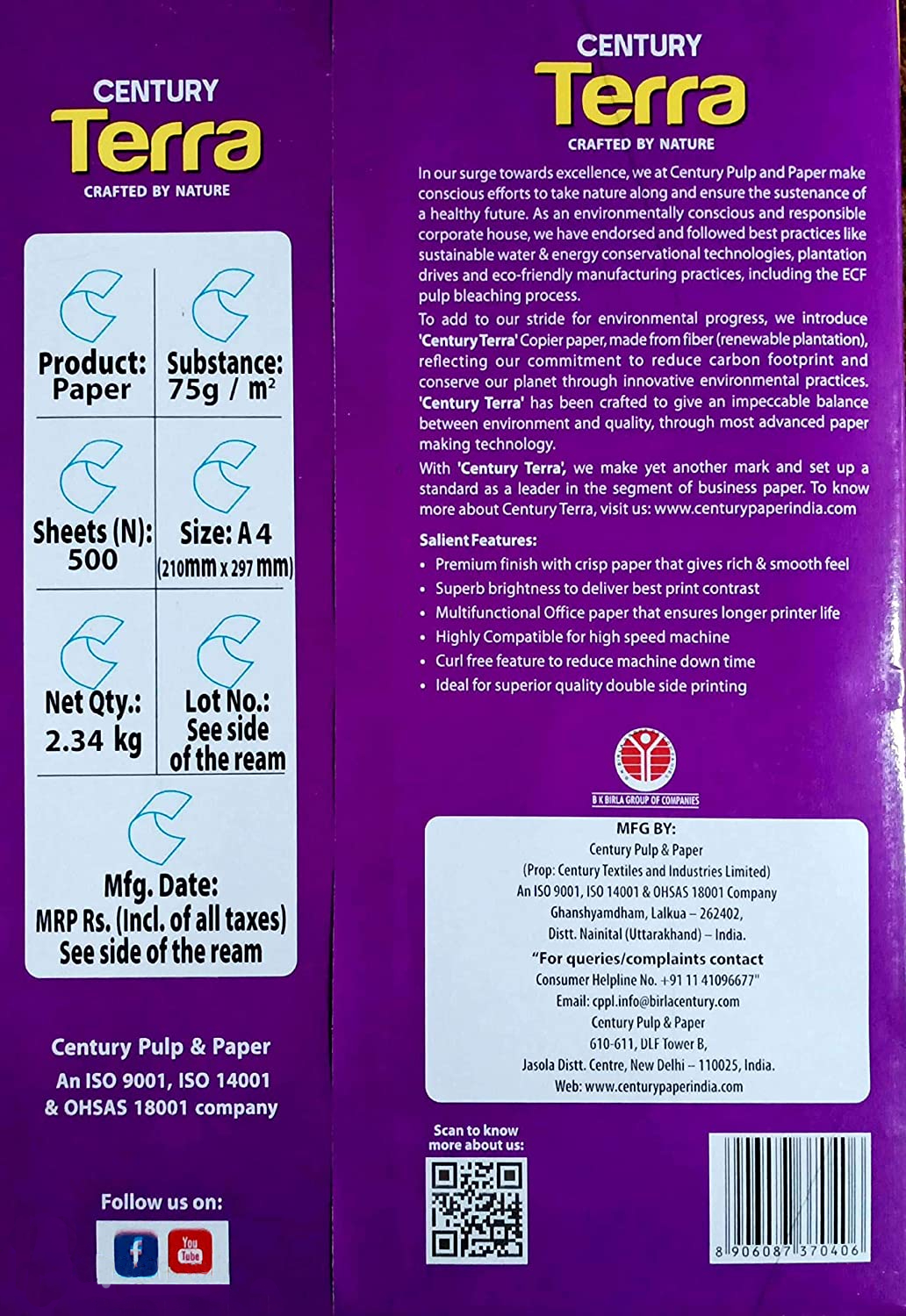 Century Terra A4 Paper – 75 GSM, Eco-Friendly, Perfect for Office & School Use 4