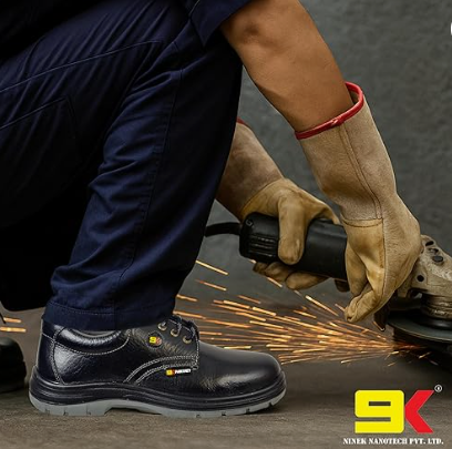 9K Nine-k Panther Steel Toe Safety Shoes Made with Apollo Leather, Anti-Slip PU Sole, Soft EVA Footbed, and 200J Impact-Resistant Toe Cap for Industri 2