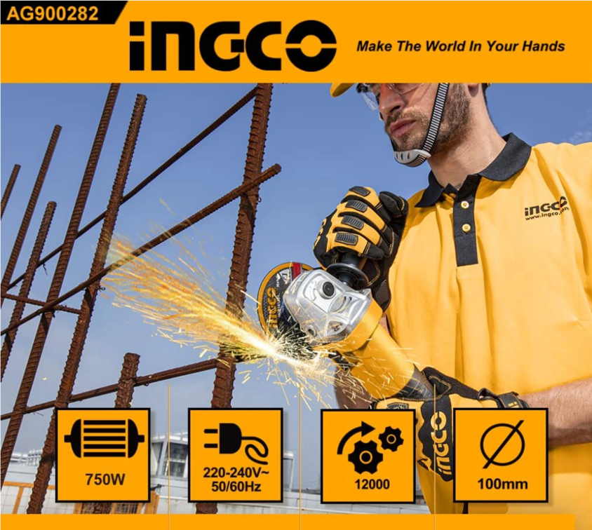 INGCO 100mm Angle grinder 900W AG900282 Angle Grinder (100 mm Wheel Diameter) 2