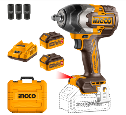 Ingco 1/2 inch 20V 4Ah Brushless Cordless Impact Wrench Driver, CIWLI2085(Cordless impact wrench) 2