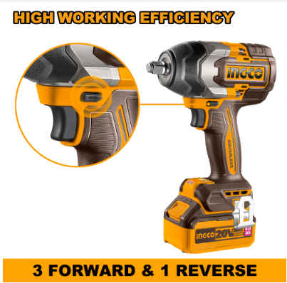 Ingco 1/2 inch 20V 4Ah Brushless Cordless Impact Wrench Driver, CIWLI2085(Cordless impact wrench) 4