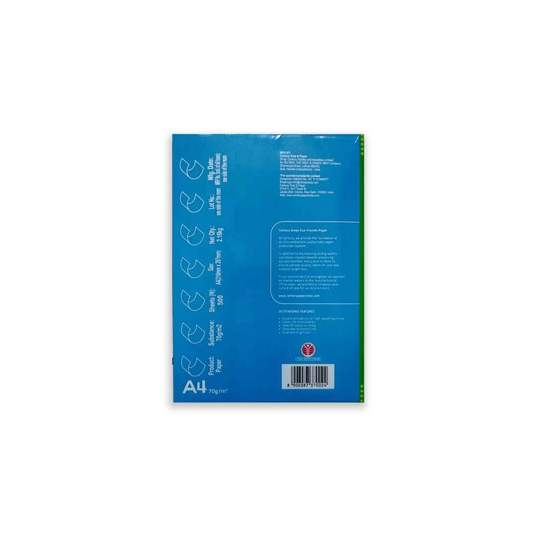 Century Green A4 Size 70 GSM Copier Paper 1 Ream 500 Sheets-(Pack of 10) 3