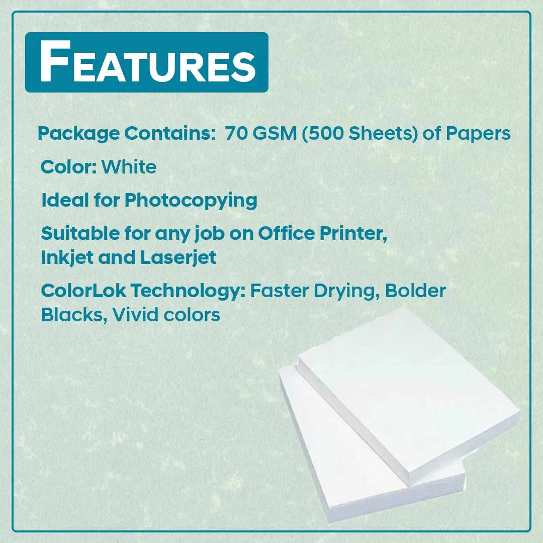Century Green A4 Size 70 GSM Copier Paper 1 Ream 500 Sheets-(Pack of 10) 4