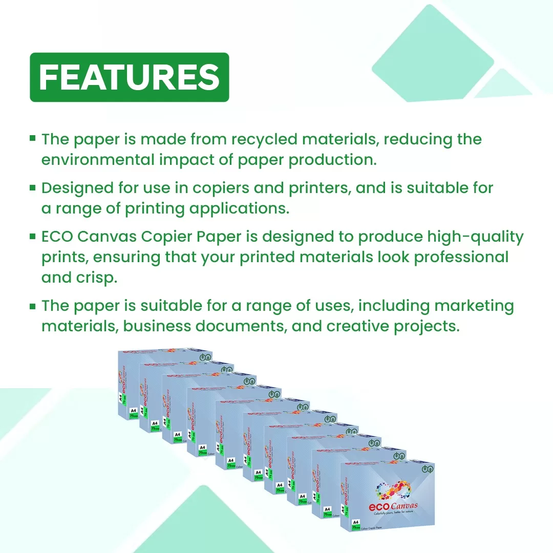 ECO Canvas A4 Size Copier Paper (Green) 75 GSM 1 Ream 500 Sheets – (Pack of 10) 3