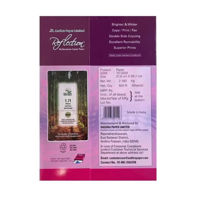 Reflection A4 Copier Paper | 70 GSM | 1 Ream – 500 Sheets | Smooth Finish | Bright White | Office & Home Use 3