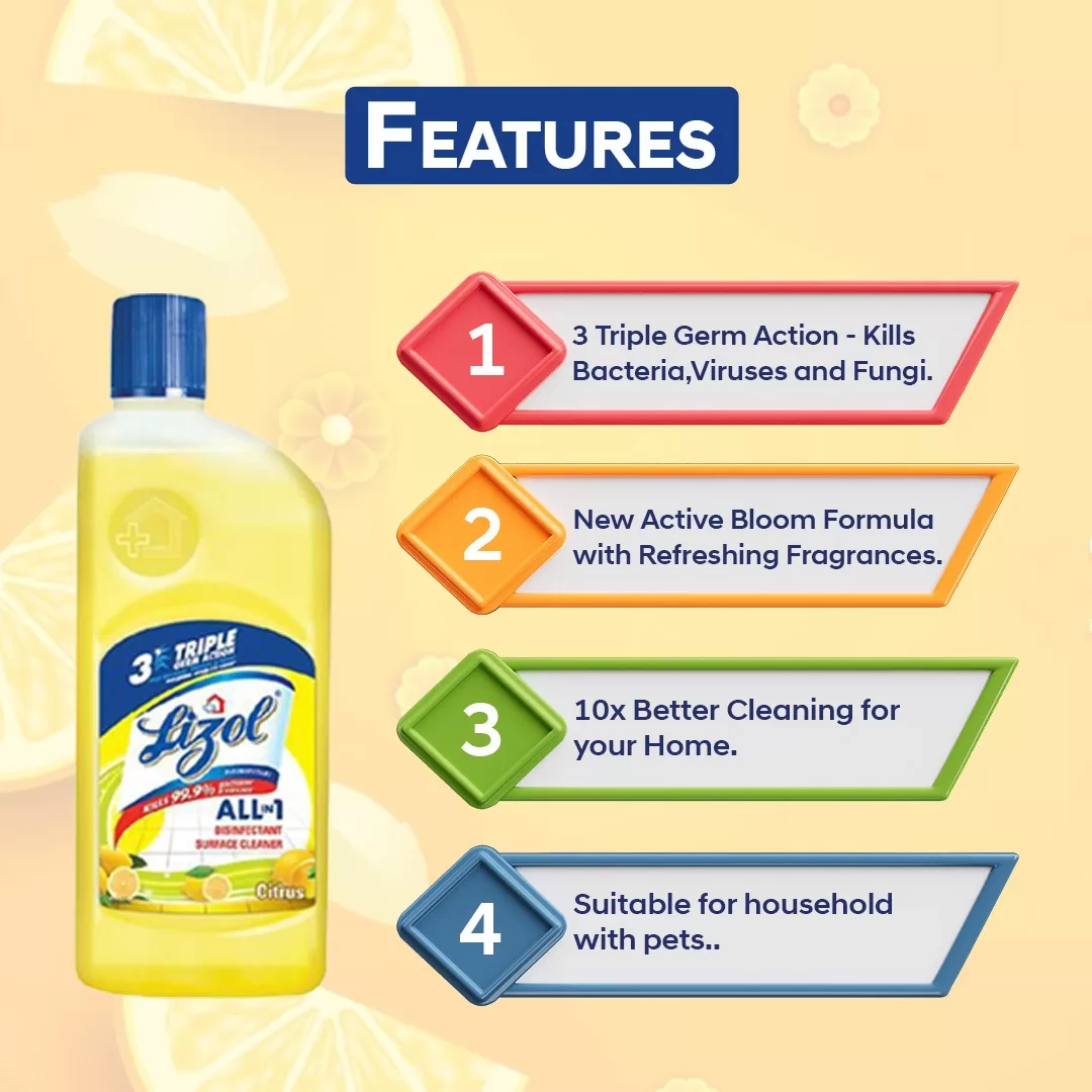 Lizol Disinfectent Surface Cleaner Citrus 500ml(Pack of 2) 4