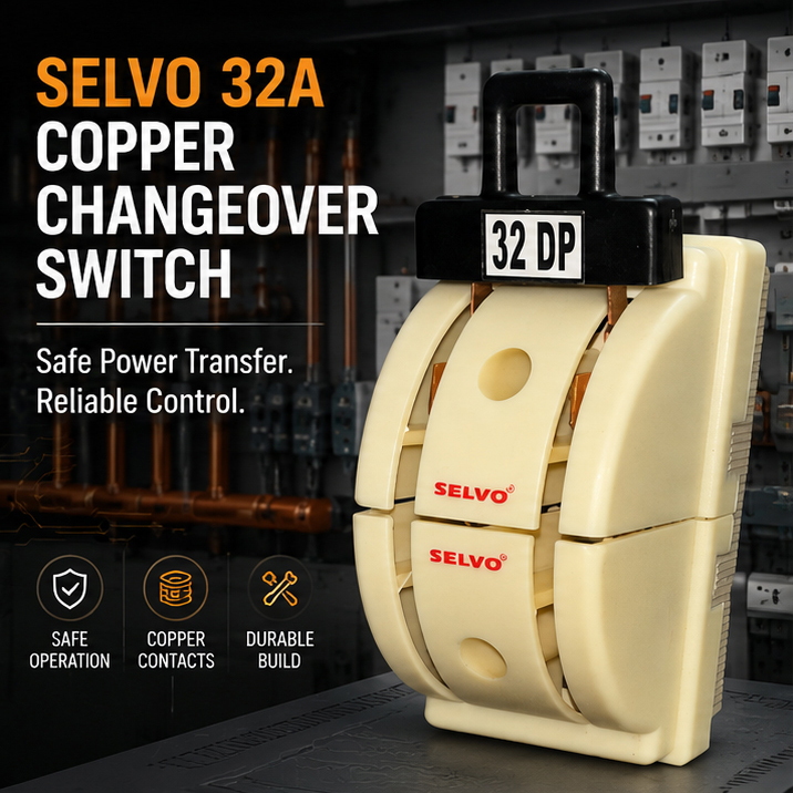 SELVO 32A 2 Pole Double Throw Knife Copper Changeover Switch with ABS Cover & Porcelain Base | Manual DPDT Power Transfer Switch | Heavy Duty Electrical Switch for Home & Industrial Use 5
