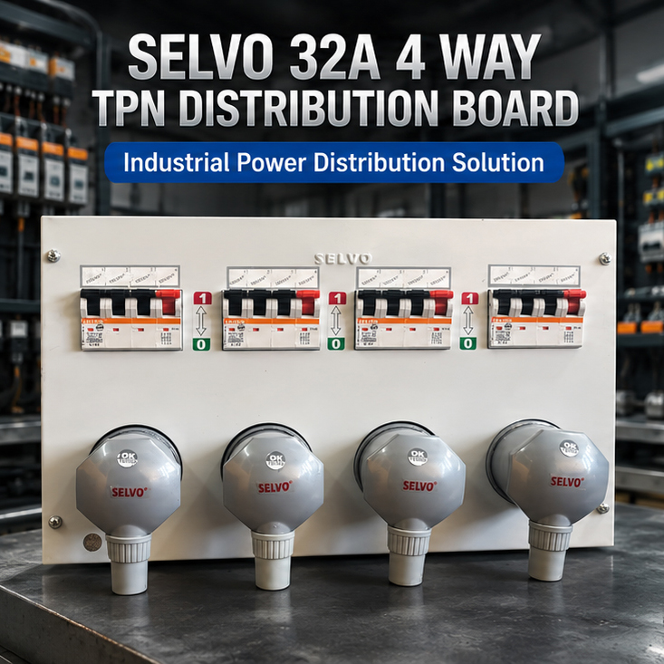 SELVO 32A 4 Ways TPN Metal Clad Plug & Socket Distribution Board (Fitted with 32A Three phase MCB & duly wired) 2
