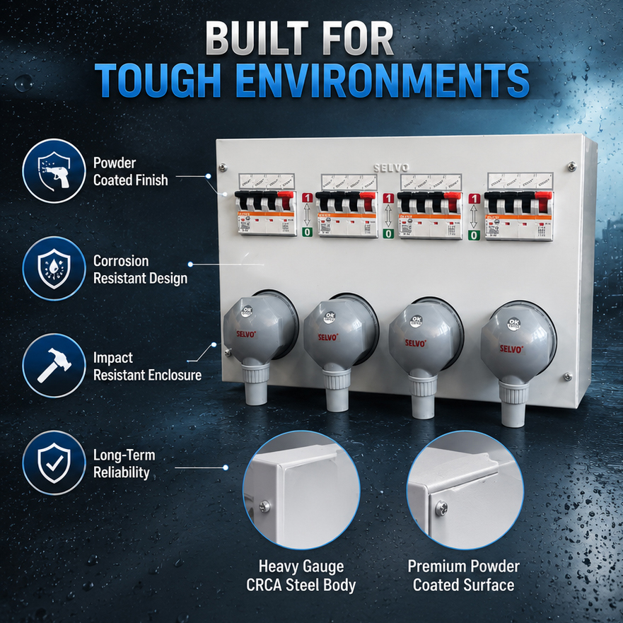 SELVO 32A 4 Ways TPN Metal Clad Plug & Socket Distribution Board (Fitted with 32A Three phase MCB & duly wired) 5