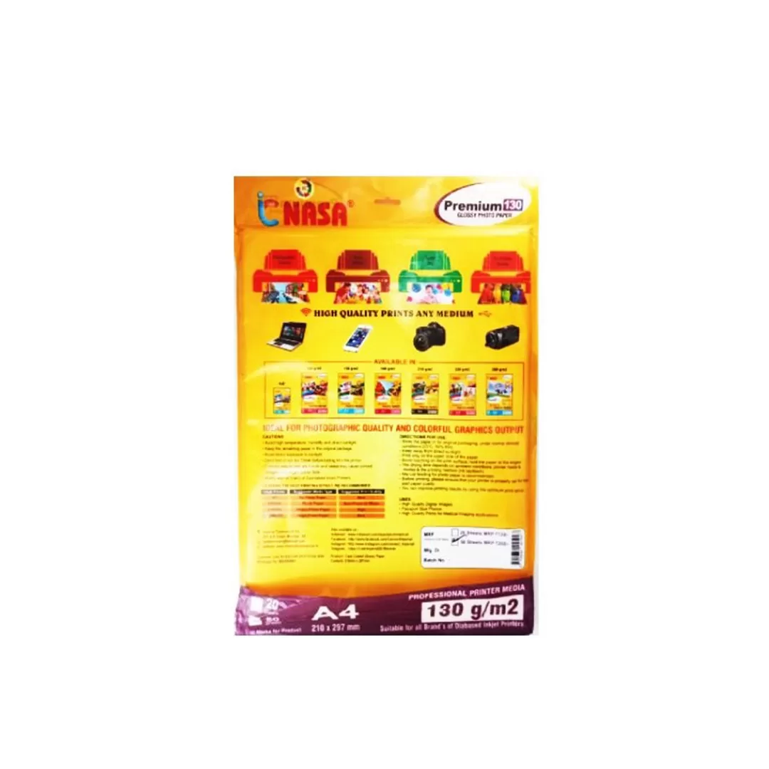 Nasa Premium A4 Size 130 GSM Glossy Photo Paper 50 Sheet in 1 Pkt – Pack of 2 2