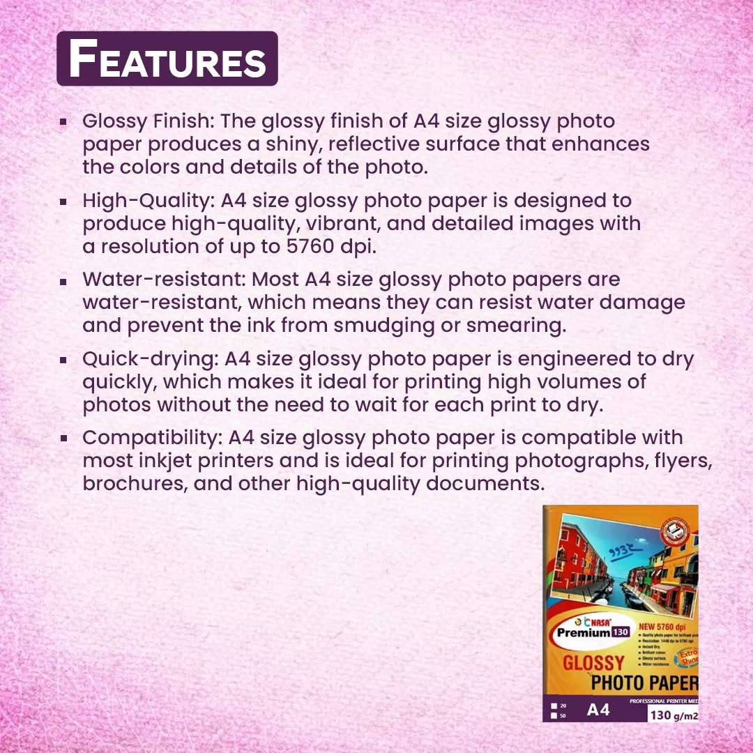 Nasa Premium A4 Size 130 GSM Glossy Photo Paper 50 Sheet in 1 Pkt – Pack of 2 4