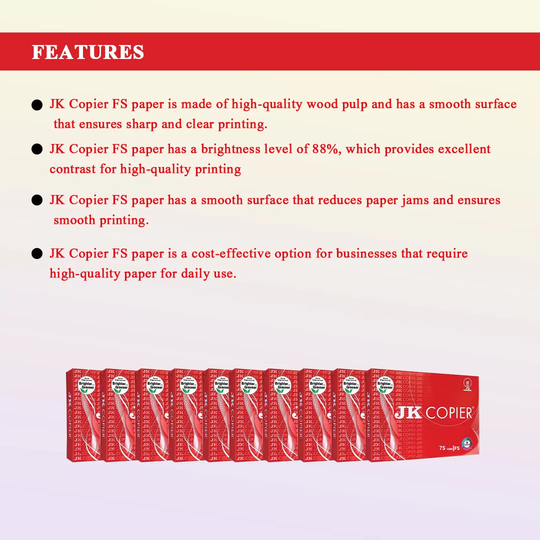 JK Copier FS 75 GSM Copier Paper 1 Ream 500 Sheets – (Pack of 10) 4