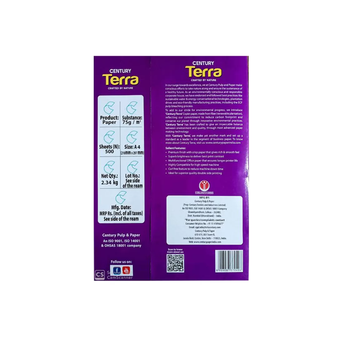 Century Terra A4 Size 75 GSM Copier Paper 1 Ream 500 Sheets – (Pack of 10) 3