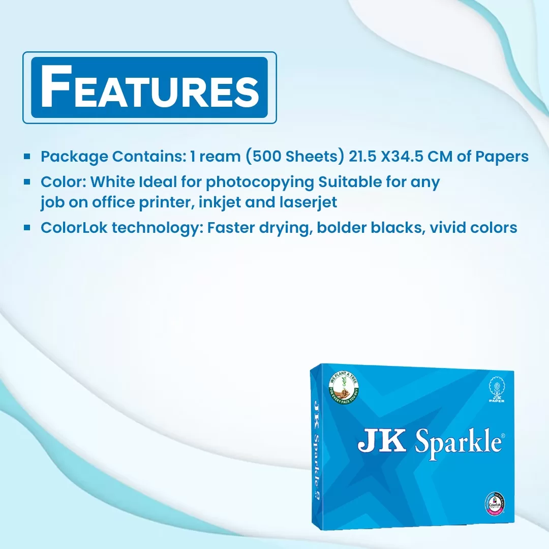 JK Sparkle FS 70 GSM Copier Paper 1 Ream 500 Sheets – (Pack of 10) 4
