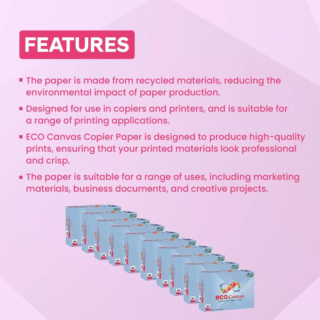 ECO Canvas A4 Size Copier Paper (Pink) 75 GSM 1 Ream 500 Sheets – (Pack of 10) 4