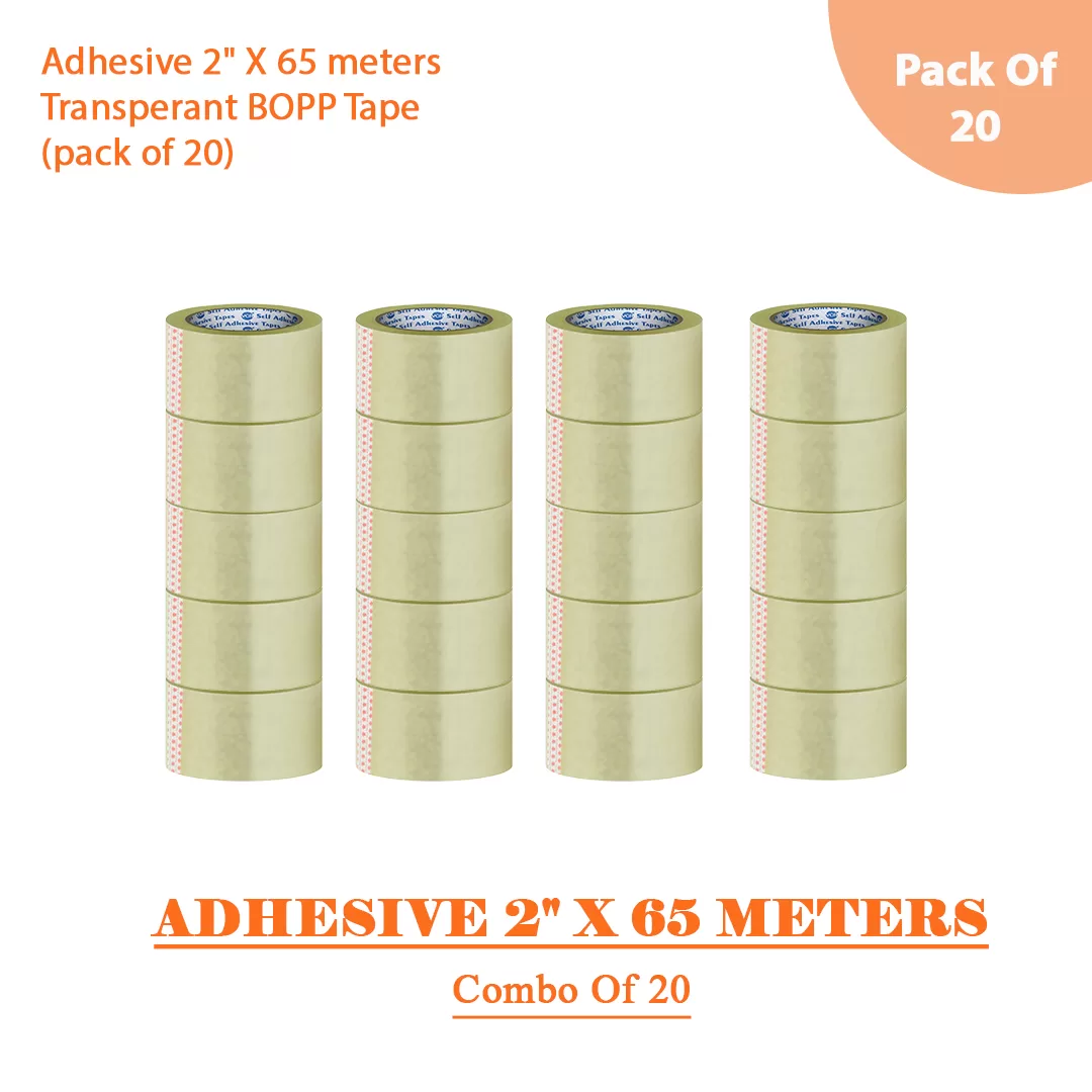 Adhesive BOPP Transparent Tape 2″ X 65 Meters – Pack of 20 2