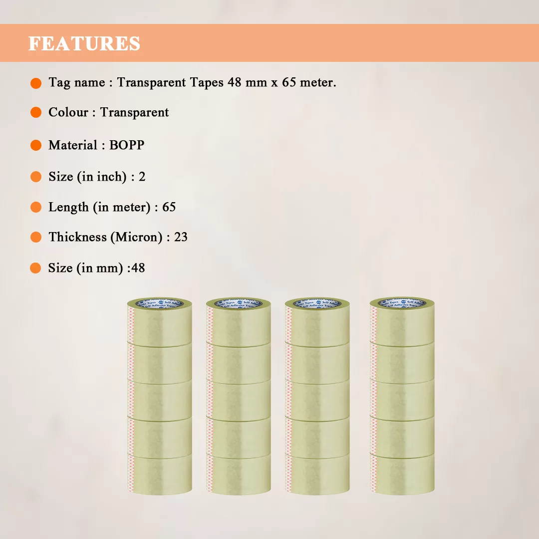 Adhesive BOPP Transparent Tape 2″ X 65 Meters – Pack of 20 3