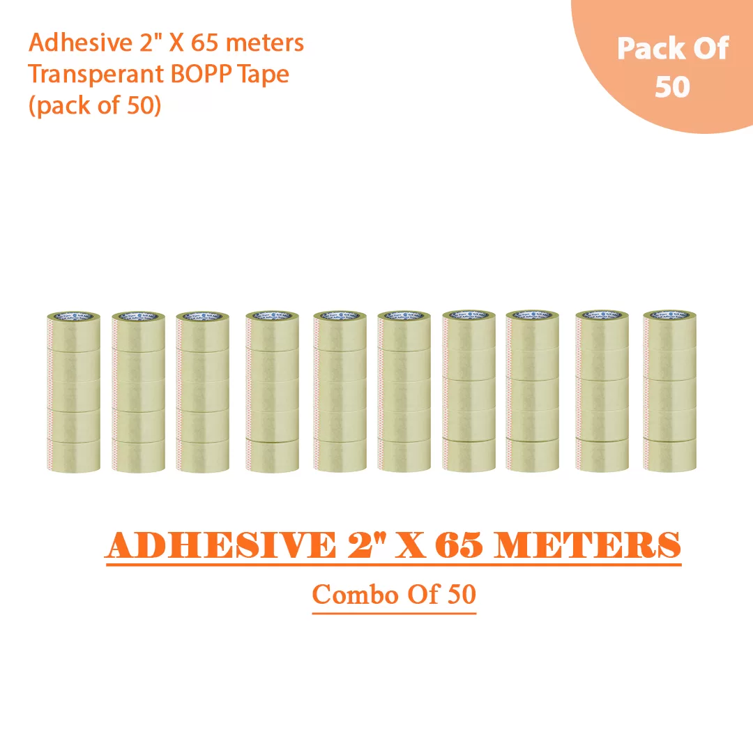 BOPP Transparent Adhesive Tape 2″ X 65 Meters – Pack of 50 – Industrial Grade, Strong Seal 2