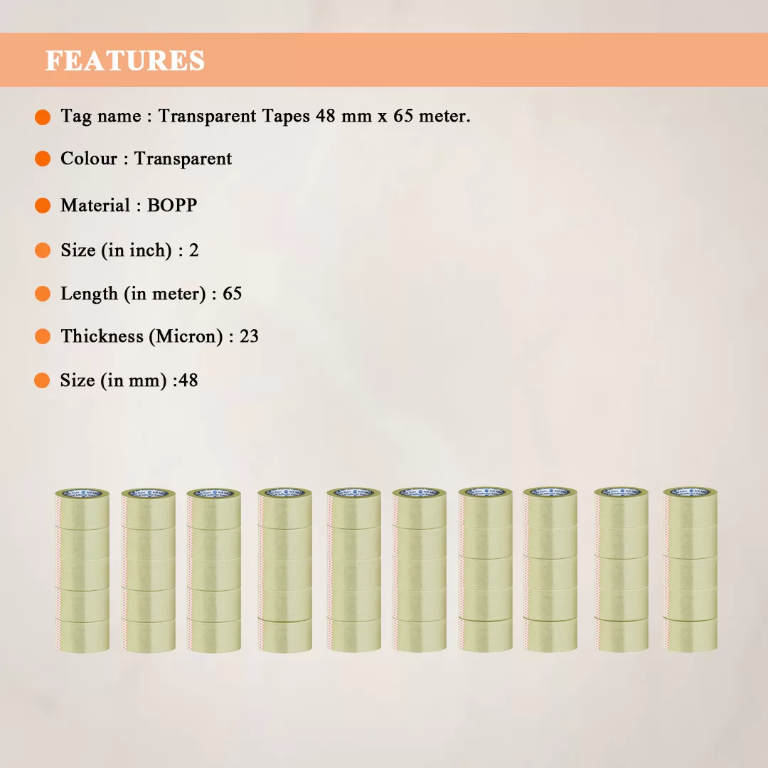 BOPP Transparent Adhesive Tape 2″ X 65 Meters – Pack of 50 – Industrial Grade, Strong Seal 4