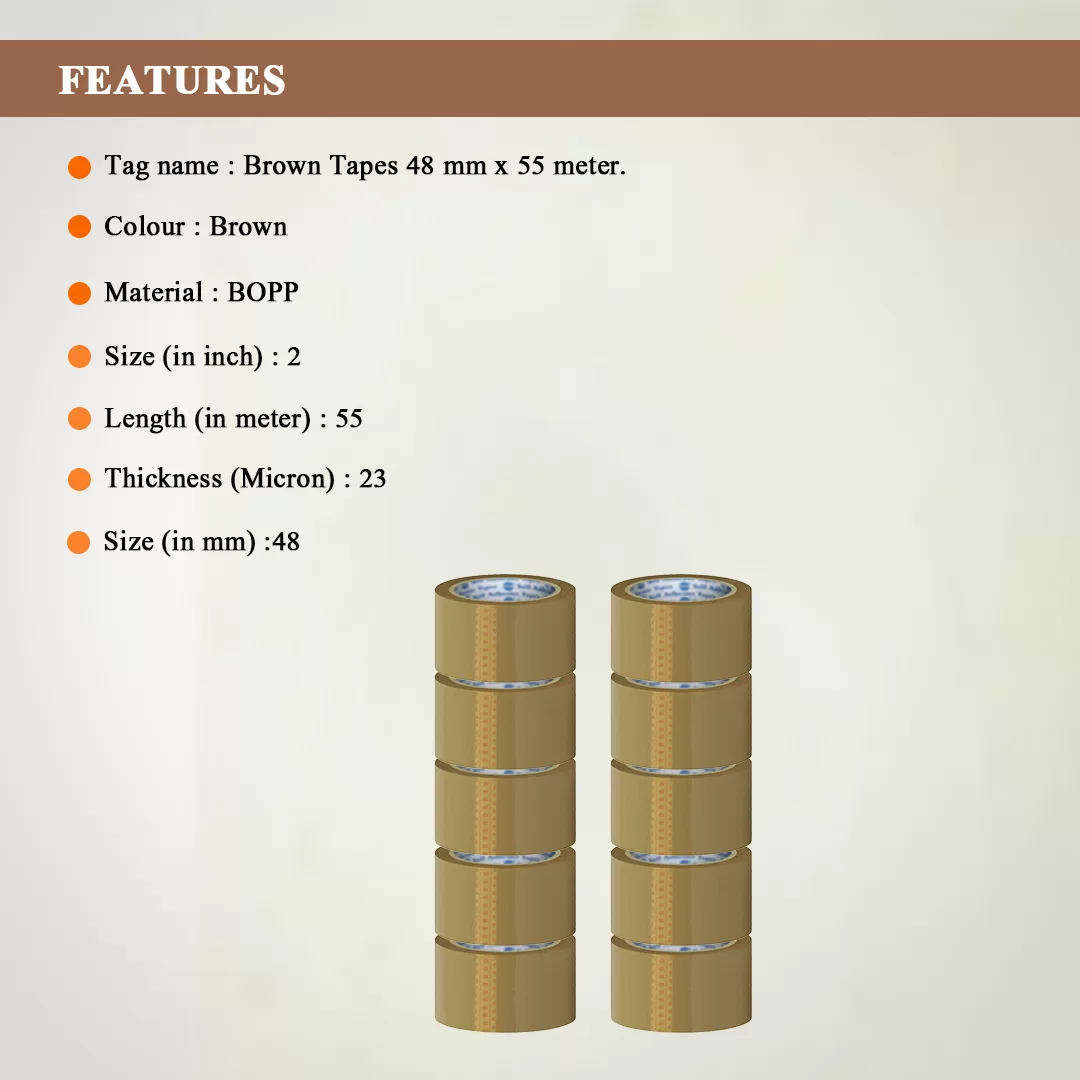 Adhesive BOPP Brown Tape 2″ X 55 Meters – Pack of 10 4