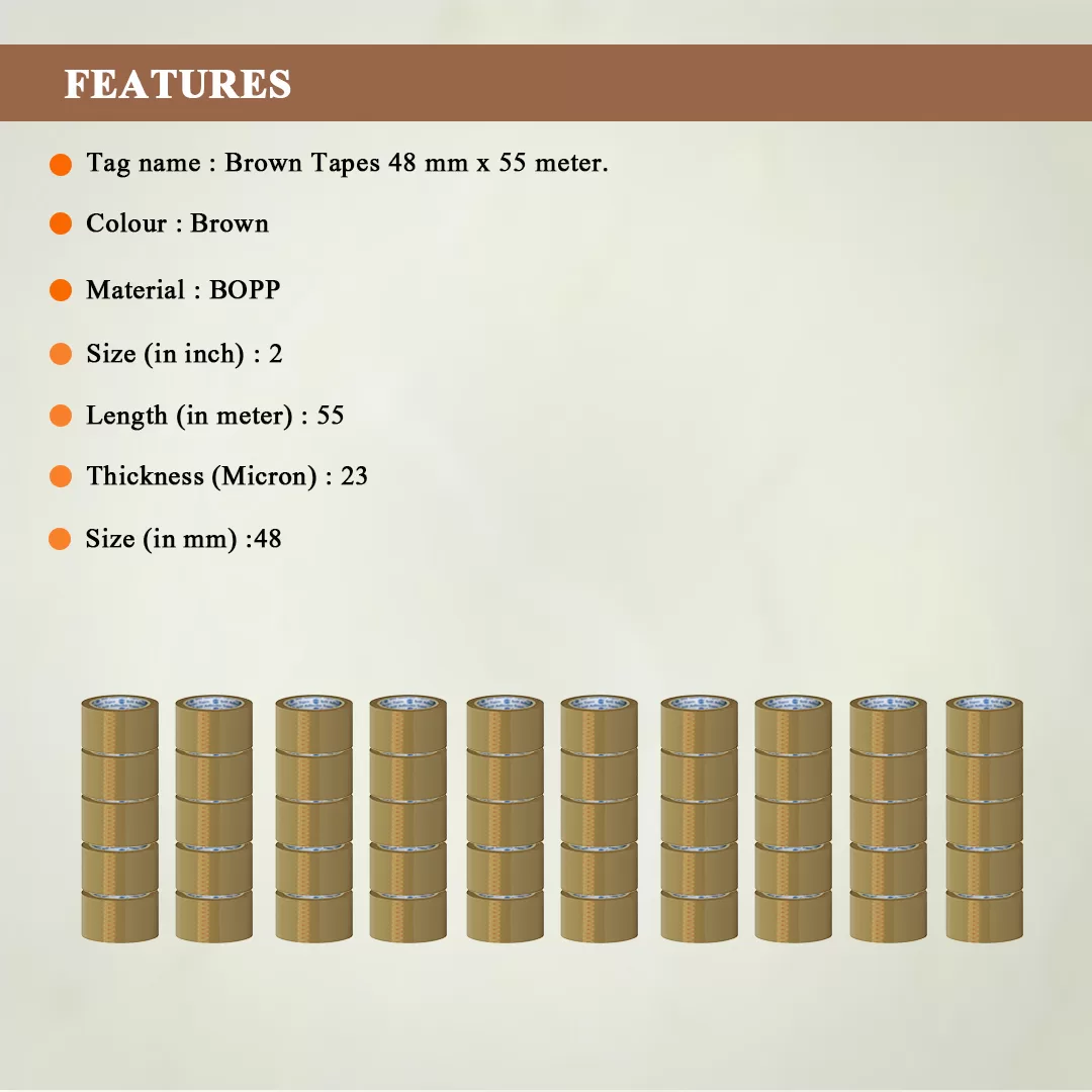 Adhesive BOPP Brown Tape 2″ X 55 Meters – Pack of 50 2