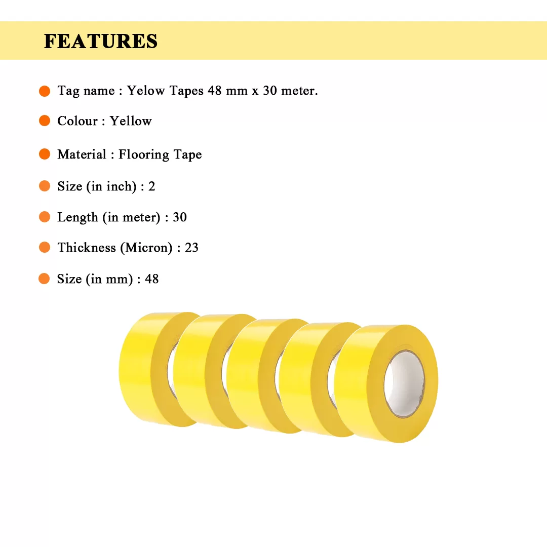 Premium Floor Marking Tape (Yellow) | 2″ X 30 Meter | High Adhesion | Heavy-Duty | Water & UV Resistant – Pack of 5 4
