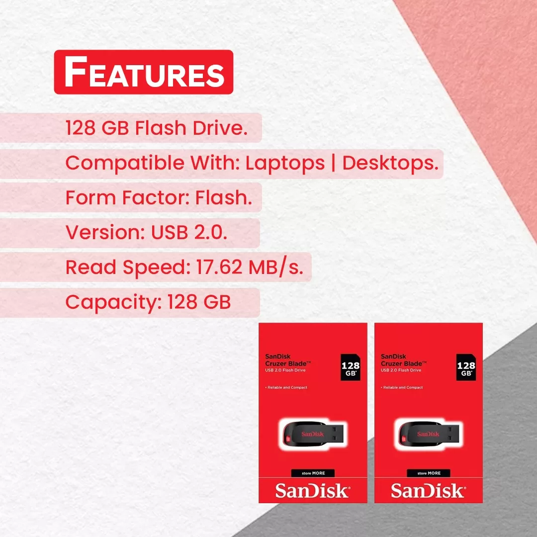 Sandisk Cruzer Blade 128 GB USB 2.0 Flash Drive/Pen Drive – Pack of 2 5