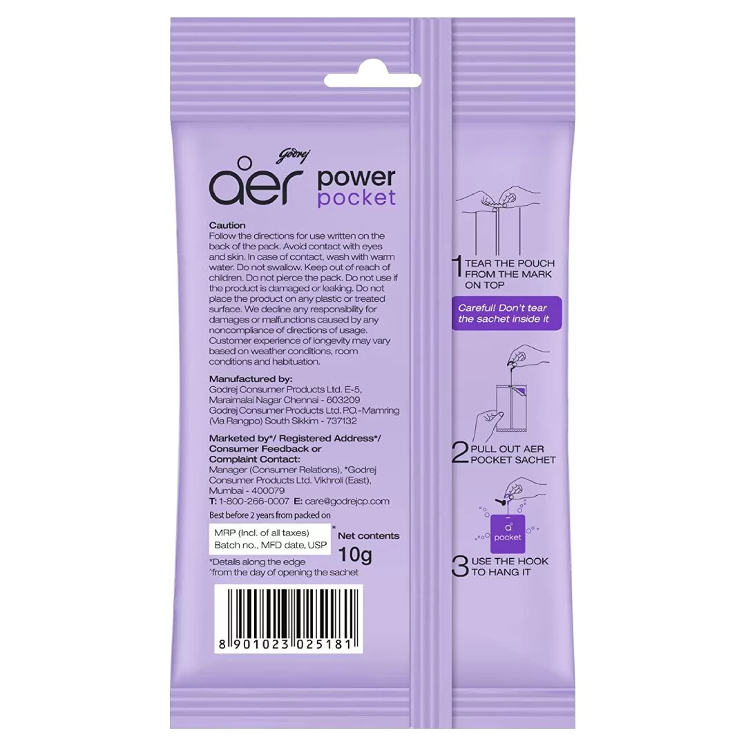 Godrej aer Power Pocket Air Freshener – Lavender Bloom (10g) – 5 Piece 2