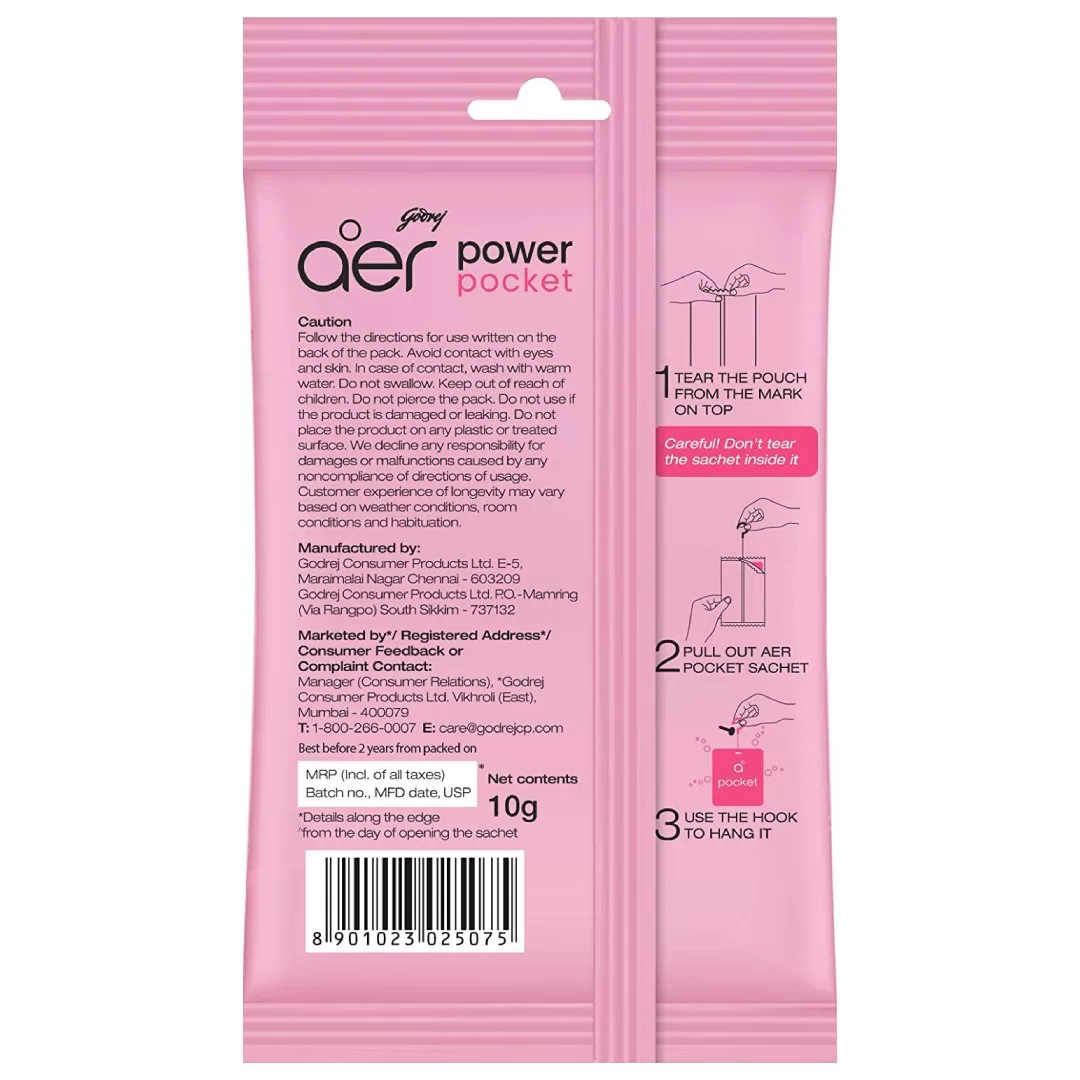 Godrej aer Power Pocket Air Freshener – Rose Fresh Blossom (10g) – 5 Piece 2