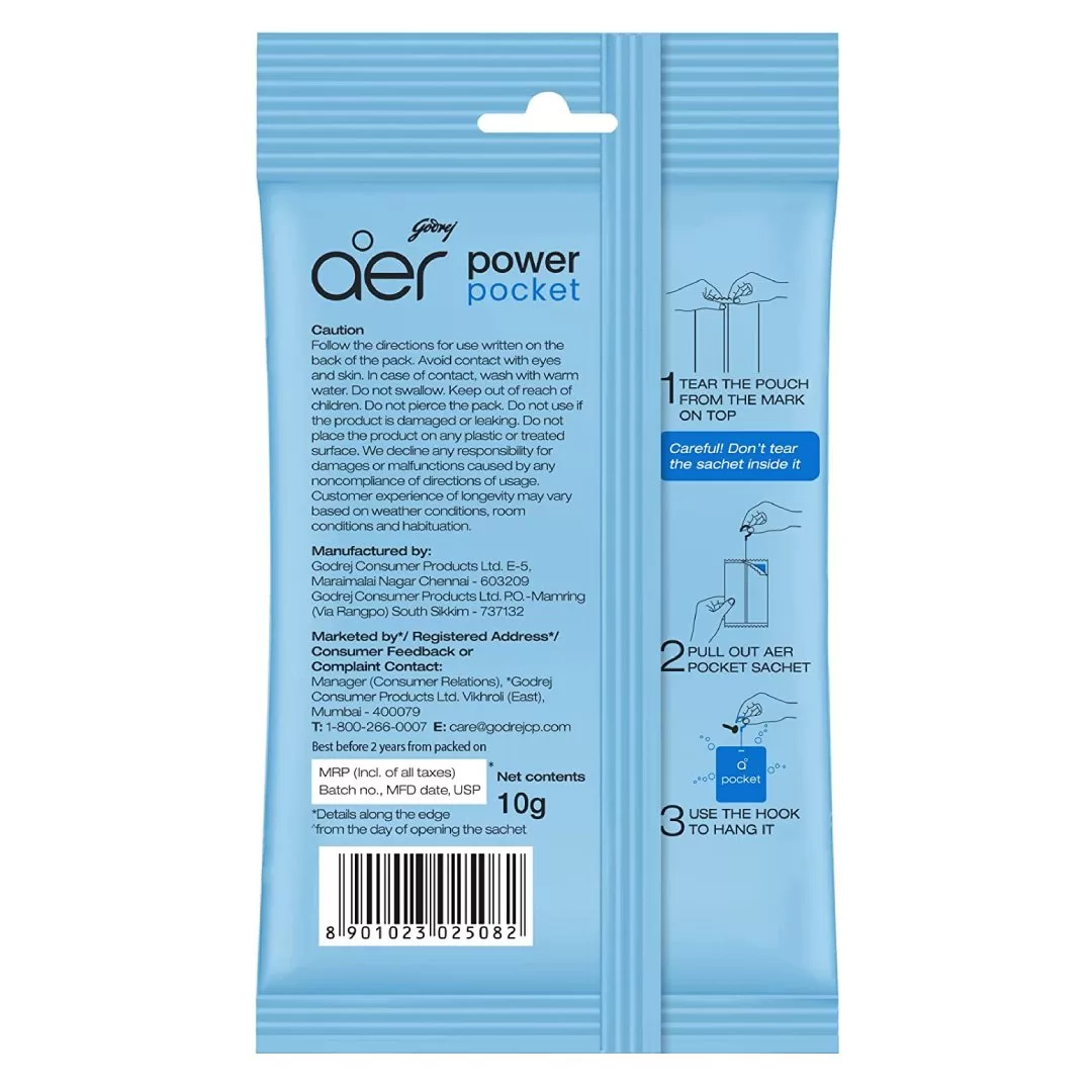 Godrej aer Power Pocket Air Freshener – Sea Breeze (10g) – 5 Piece 2