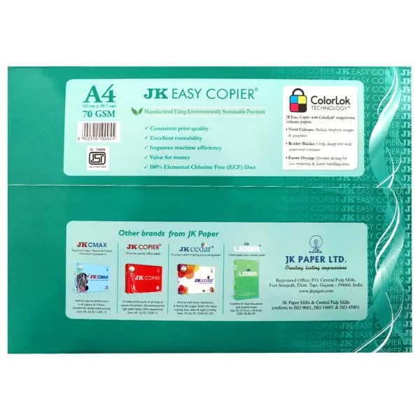 JK Easy Copier Paper A4 Size 70 GSM, 1 Ream, 500 Sheets – Pack of 10 3