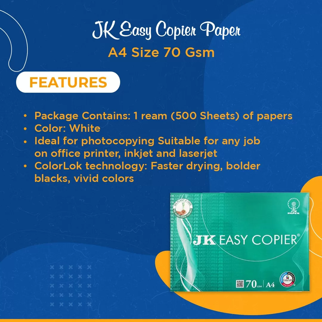 JK Easy Copier Paper A4 Size 70 GSM, 1 Ream, 500 Sheets – Pack of 10 4