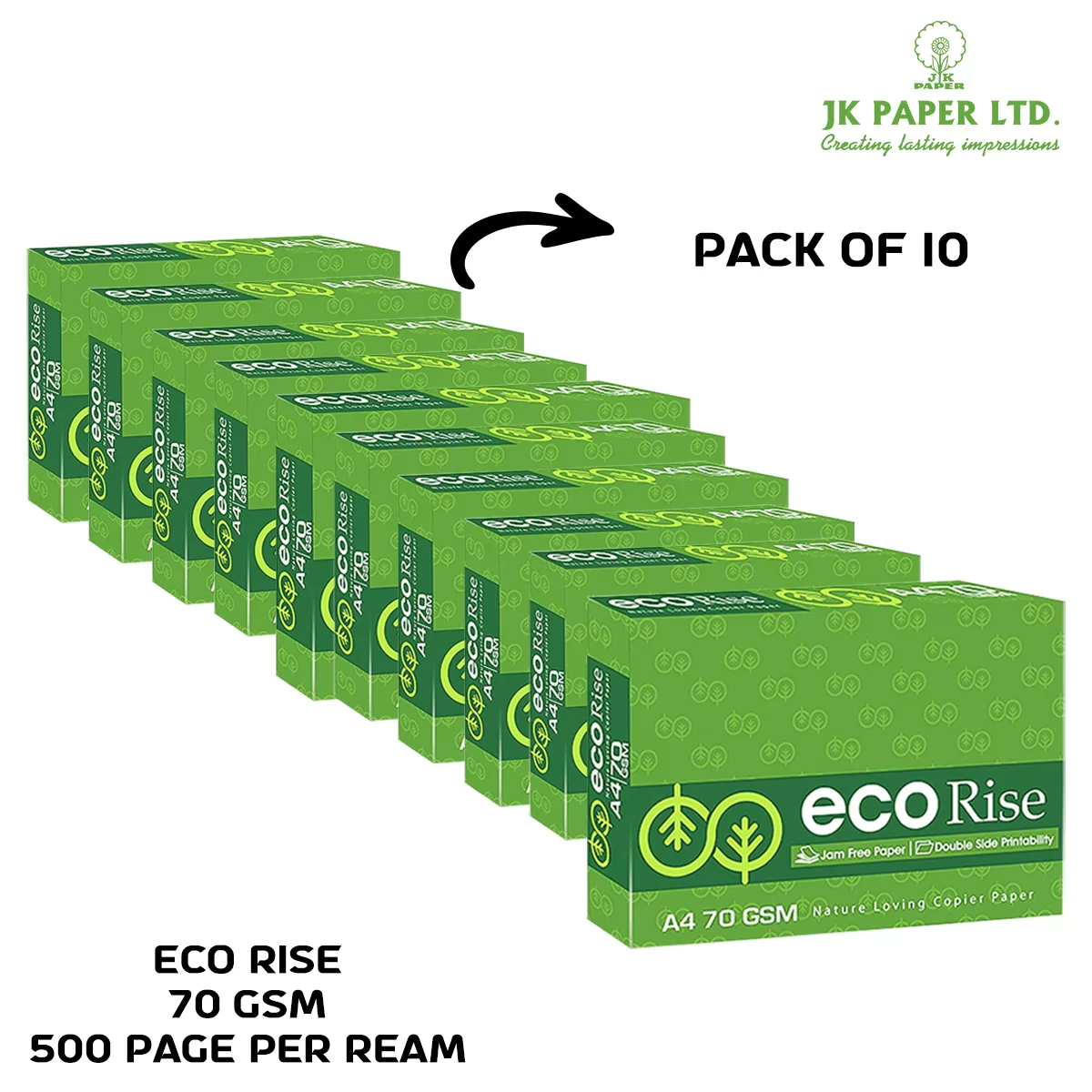 Eco Rise A4 Size 70 GSM Copier Paper 1 Ream-500 Sheets (Pack Of 10) 2