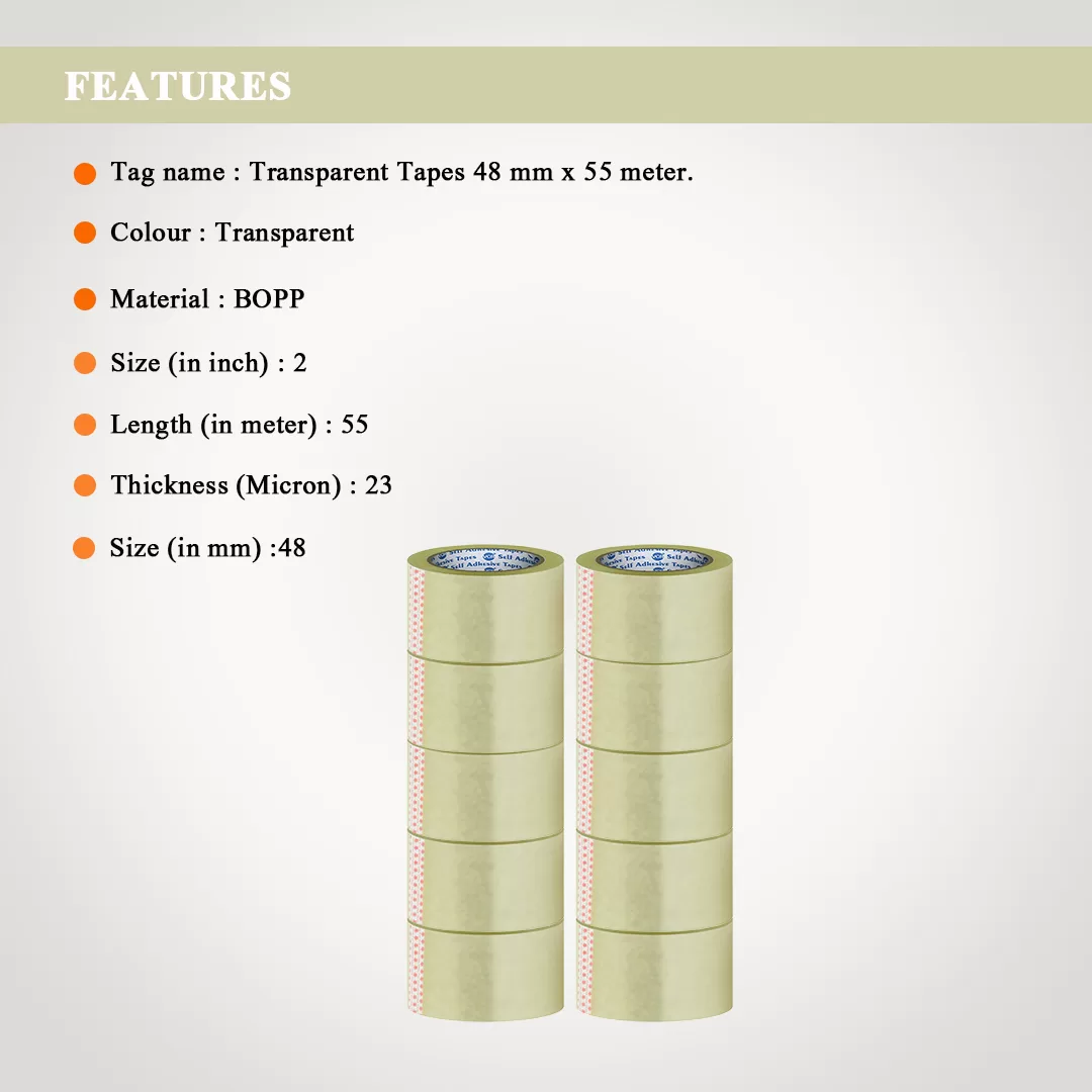 Adhesive BOPP Transparent Tape 2″ X 55 Meters – Pack of 10 4