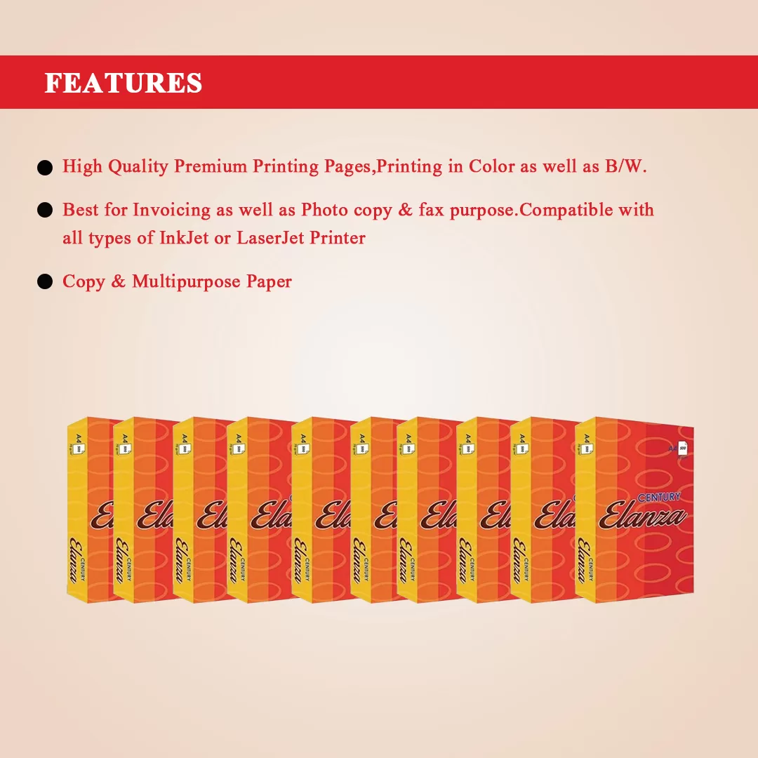 Century Elanza A4 Size 70 GSM Copier Paper 1 Ream 500 Sheets – (Pack of 10) 4