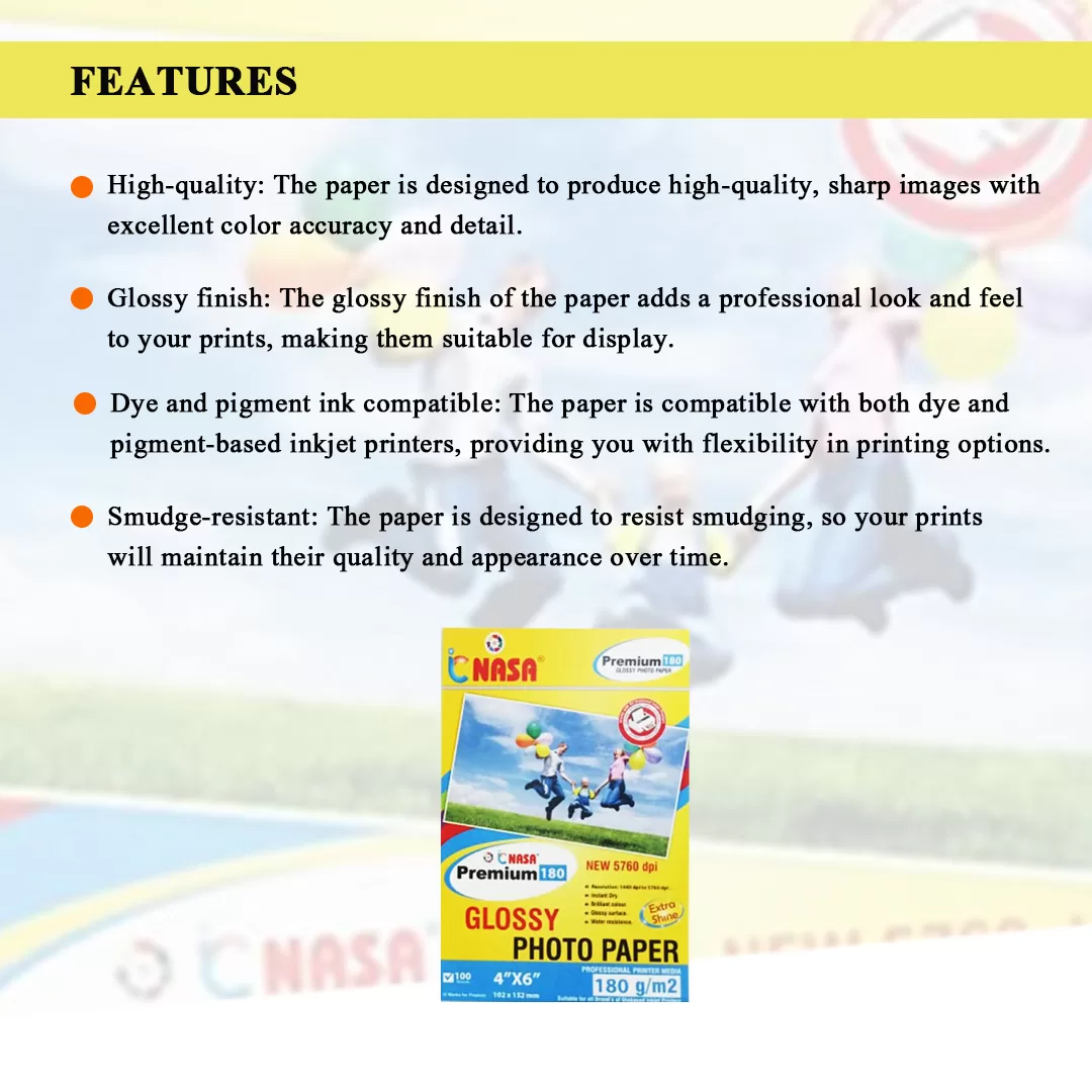 Nasa Premium 4X 6 Size 180 GSM Glossy Photo Paper 100 Sheet (pack of 2) 4