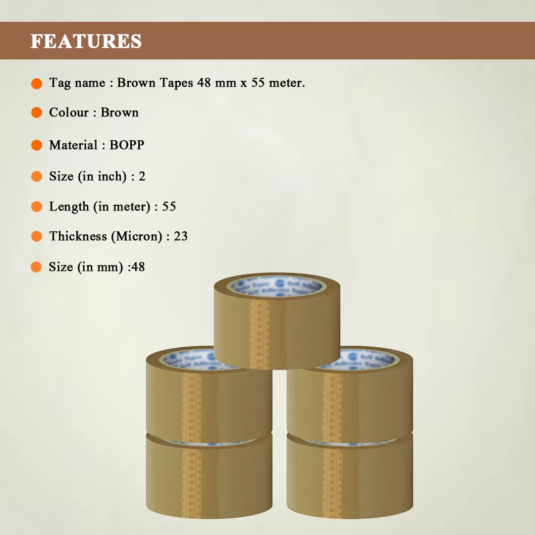 Adhesive BOPP Brown Tape 2″ X 55 Meters – Pack of 5 4